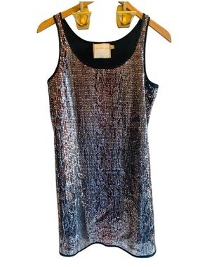 Fumblin' Foe Black Animal Print Sequin Evening Shift Dress